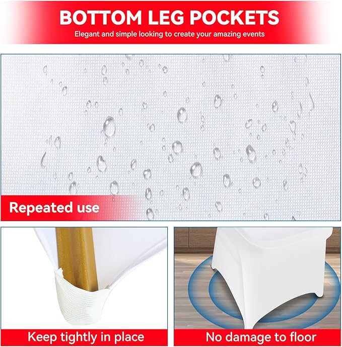 LIUJIAYI 100 Pcs White Stretch Chair Covers - Premium Polyester Spandex Slipcovers for Wedding, Party, Banquet, Dining & Event Chairs