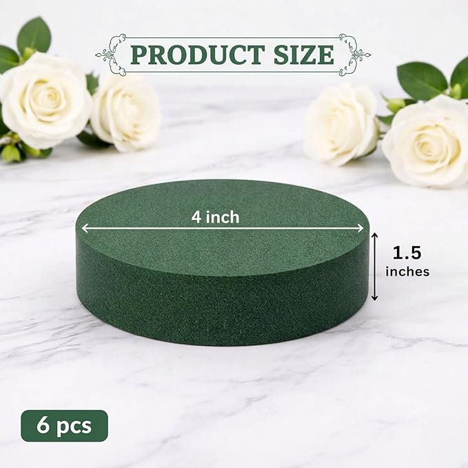 FLOFARE Floral Foam Round Blocks for Flower Arrangements, Green Florist Flower Foam for Fresh & Artificial Flowers, Wedding & Party Décor (4)