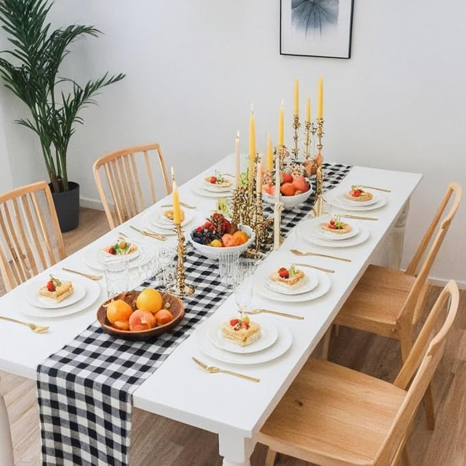ShinyBeauty 4 Packs Black and White Table Runners 13X72 Inch Gingham Table Runners Easter Decor Buffulo Plaid Runners for Tables Farmhouse Table Linen (13"X72")