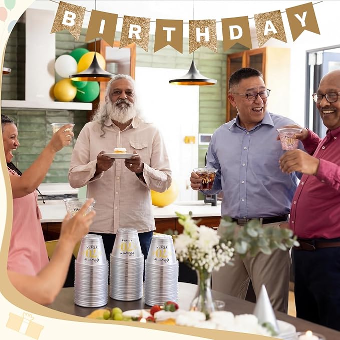 LemonRoad 100 Pack 70th Birthday Cup 9 oz Cheers to 70 Years Birthday Disposable Clear Plastic Cocktail Cups Hot Cold Beverage Drinks for Men Women Wedding Anniversary Decorations Party Favors