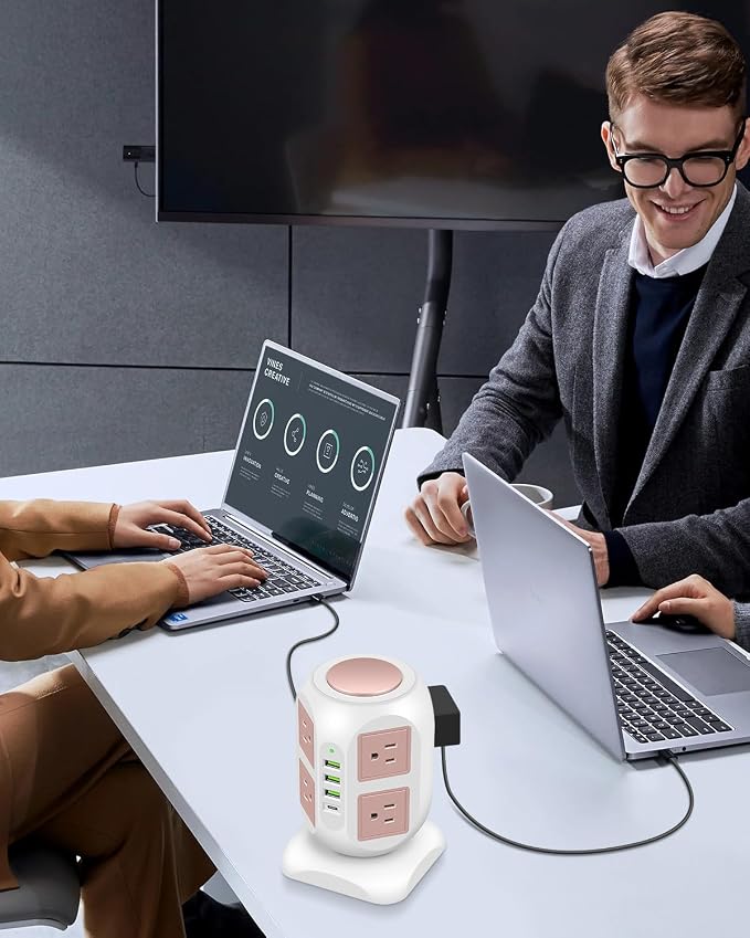 Rose Gold Power Strip Desk Accessories for Women, Girls - Flat Plug Outlet Extender (8 Outlet 4 USB Port) - 10FT Extension Cord Tower Surge Protector - USB C Charging Station - Home Office Room Decor