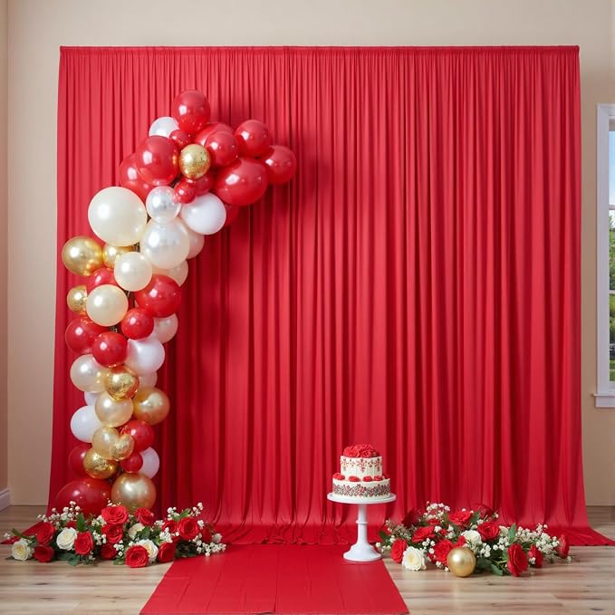 10x16ft Red Backdrop Curtain for Party, 2 Panels Wrinkle Free 16 Foot Long Polyester Photo Backdrop Drapes Photography Background for Wedding Birthday Gathing