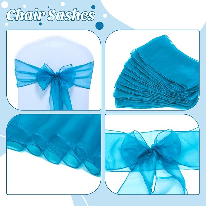 MDS® Pack of 125 Organza Chair Sashes for Wedding Decoration, Reusable Sheer Chair Bows for Banquet Chair Cover, Reception, Bridal Shower, Baby Shower, Birthday Party & Special Events - Dark Teal
