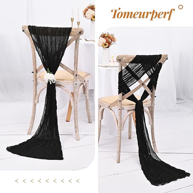 16 Pack 10Ft Cheesecloth Table Runner Black, 20 x 120 Inch Rustic Gauze Boho Cheese Cloth Table Runners Wedding Long Table Runner for Wedding Party Bridal Shower Table Decoration