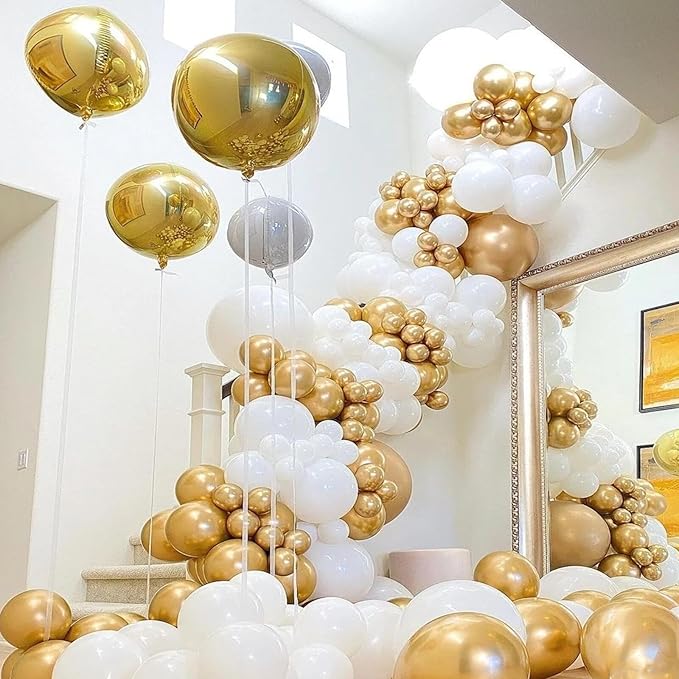412Pcs White and Gold Balloon Arch Kit,18 12 10 5 Inch Gold balloons White Metallic Gold Latex Different Sizes Balloon Garland kit for Birthday Anniversary Wedding Baby Shower Party Decorations