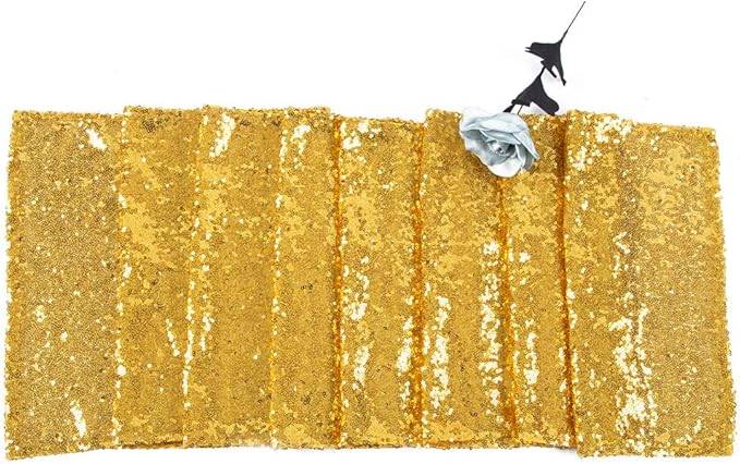 JYFLZQ Gold Sequin Table Runner 12"x108" Glitter Sequin Fabric Table Linens - Sparkly Runners for Wedding & Birthday Party Decor
