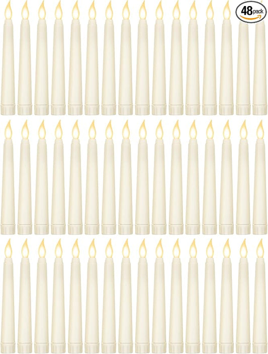 Funtery 48 Pcs Flameless LED Taper Candles Battery Operated Candles Bulk Realistic LED Candlesticks Flickering for Wedding Church Party Home Decor(Ivory,6 Inch,Novelty Style)