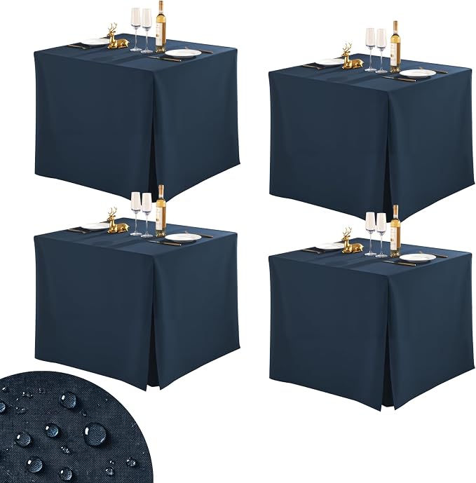 Shillance 4 Pack Navy Blue Square Tablecloth for 34x34 Inch Card Table Cover Waterproof Oil-Proof Spill-Proof Polyester Square Fitted Tablecloth for Wedding Parties Display Trade Show