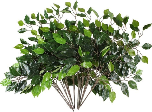 GTIDEA 12 Pcs Ficus Tree Leaves Branches Artificial Greenery Stems Spring Silk Green Leaves Plants for Wreath Benjamina Tree Indoor Outdoor Porch DIY Wedding Party Farmhouse Wall Decor (24.04 Inch)