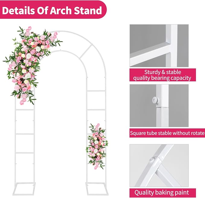 Gawicpy U-Shaped Metal Arched Flower Rack Perfect for Wedding Decorations and Celebrations 7.2 x 4.2 FT Wedding Arch Frame for Birthdays, Parties, and More (White)