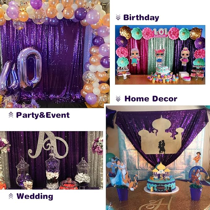 Eternal Beauty Sequin Backdrop Curtains, 2x8 Ft-2 Panels Purple Back Drop for Shimmer Photography Party Wedding Birthday Decor
