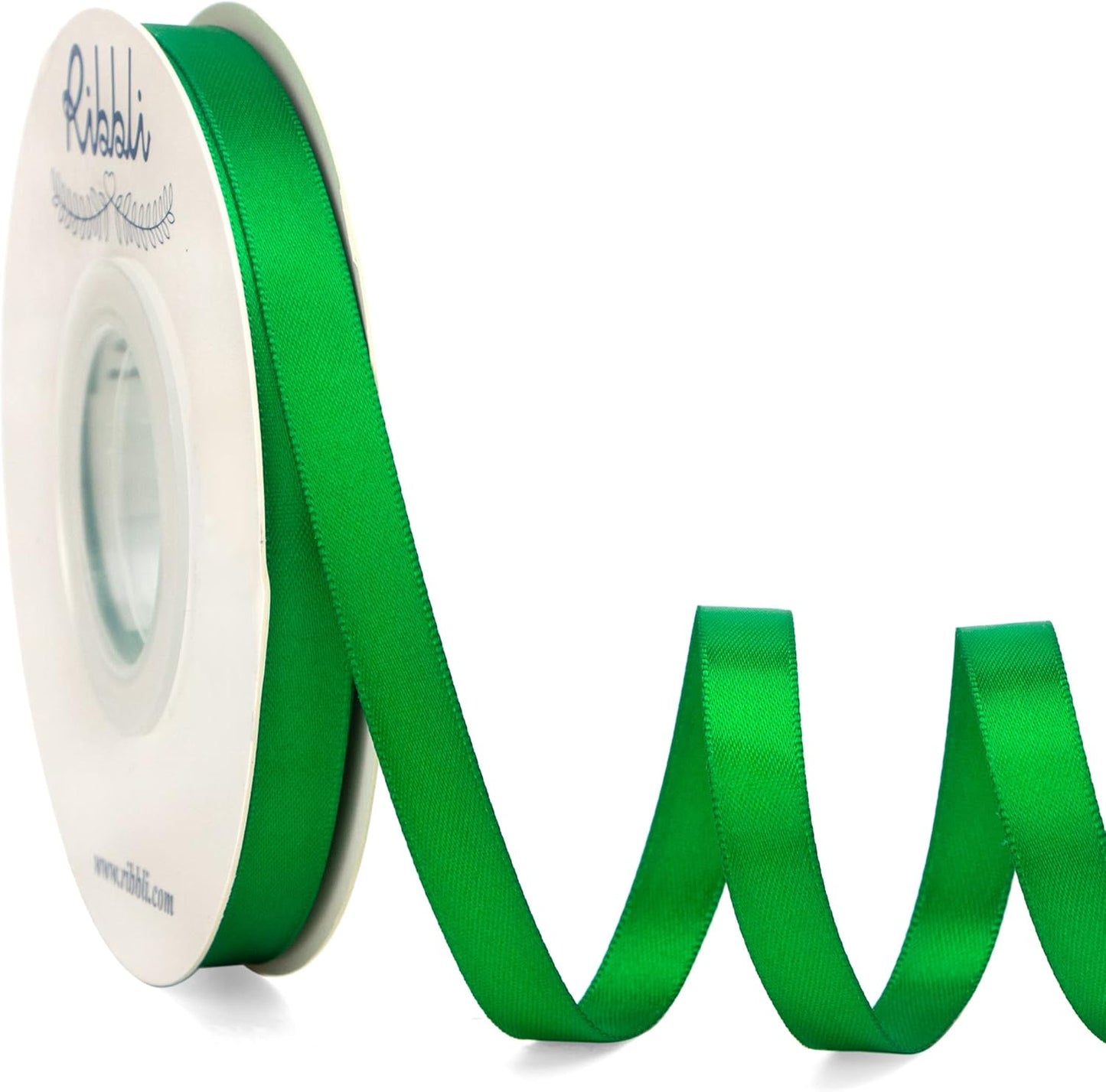 Ribbli Double Faced Emerald Green Satin Ribbon,3/8” x Continuous 25 Yards,Use for Bows Bouquet,Gift Wrapping,Floral Arrangement