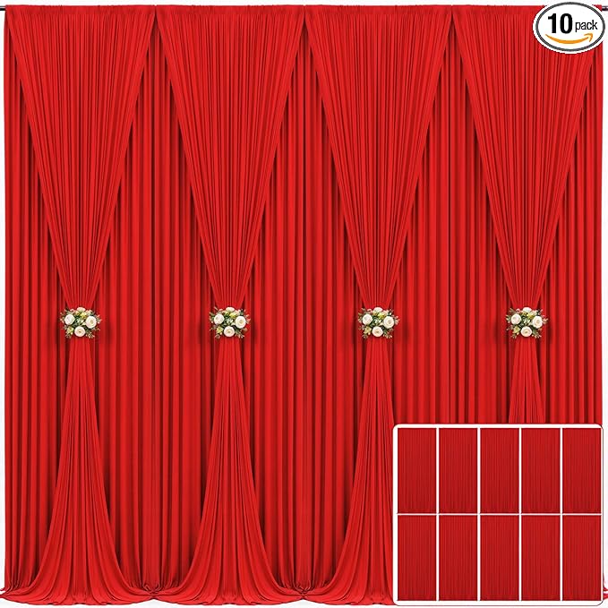 10 Panels Red Backdrop Curtain for Parties Wedding Wrinkle Free Red Photo Curtains Backdrop Drapes Fabric Decoration for Christmas Birthday Party Baby Shower 50ft(W) x 10ft(H)