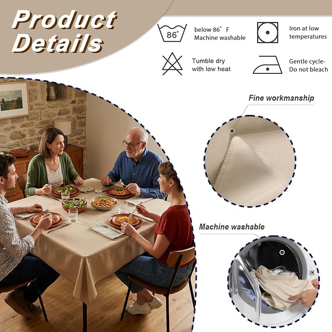 Fixwal 2 Pack Beige 54 x 54 Inch Square Tablecloths, Reusable Heavy Duty Washable Polyester Table Covers for Wedding, Bridal Shower, Boho Party, Outdoor, Picnic