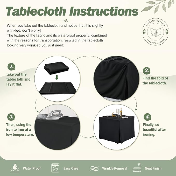Shillance 1 Pack Black Square Tablecloth for 34x34 Inch Card Table Cover Waterproof Oil-Proof Spill-Proof Polyester Square Fitted Tablecloth for Wedding Parties Display Trade Show