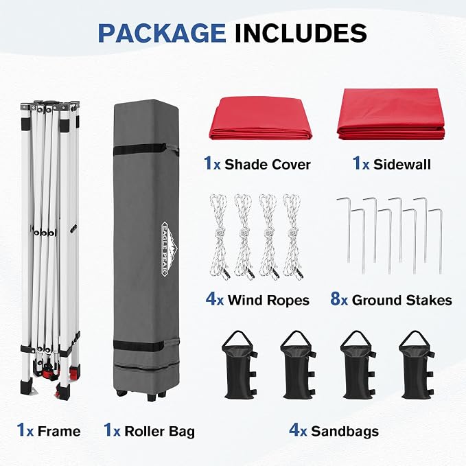EAGLE PEAK Commercial Canopy 10x10 Pop Up Canopy Tent with 1 Sidewall, Easy Setup Heavy Duty Instant Event Shelter for Vendors & Markets, Outdoor Sun Shade, Red