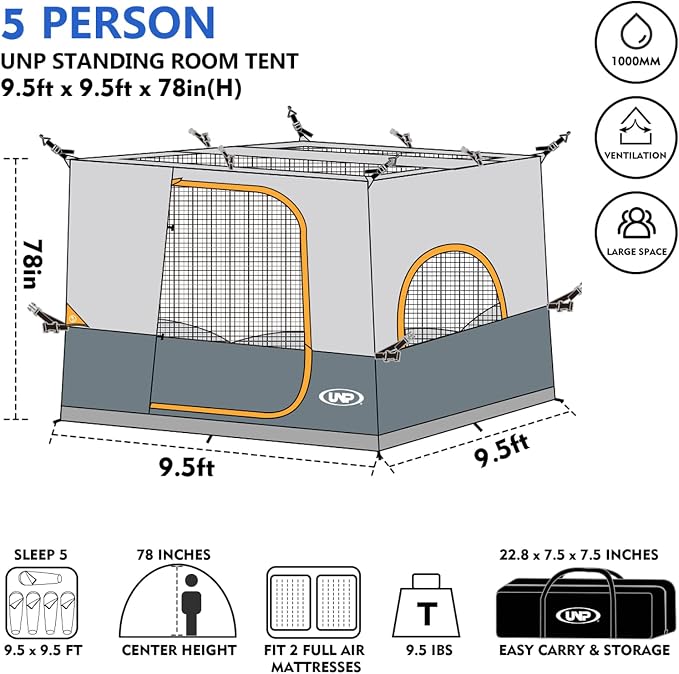 UNP Canopy Inner Tent, Camping Cube Tents for Pop Up Camping Canopy Tent, Compatible with 10' Wide Canopies Tents (No Top & Frame) (Gray)