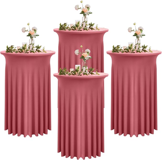 4 Pack Dusty Rose Blush Round High Top Highboy Table Cloth 32inch×43inch Wrinkle Free Stretch Spandex Cocktail Tablecloths Table Covers for Cocktail Party Wedding Banquet Baby Shower Birthday