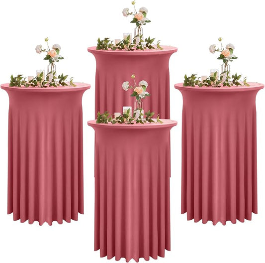 4 Pack Dusty Rose Blush Round High Top Highboy Table Cloth 32inch×43inch Wrinkle Free Stretch Spandex Cocktail Tablecloths Table Covers for Cocktail Party Wedding Banquet Baby Shower Birthday
