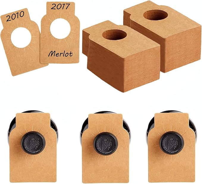 Wine Bottle Tags for Cellar Collection, Champagne,Hanging Labels for Name,Year,Tasting Notes (200Pack-Kraft)
