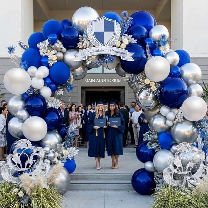 Navy Blue White Balloons Royal Blue Silver Balloon Garland Arch Kit for Birthday Baby Shower Graduation Bridal Shower Business Party Decorations