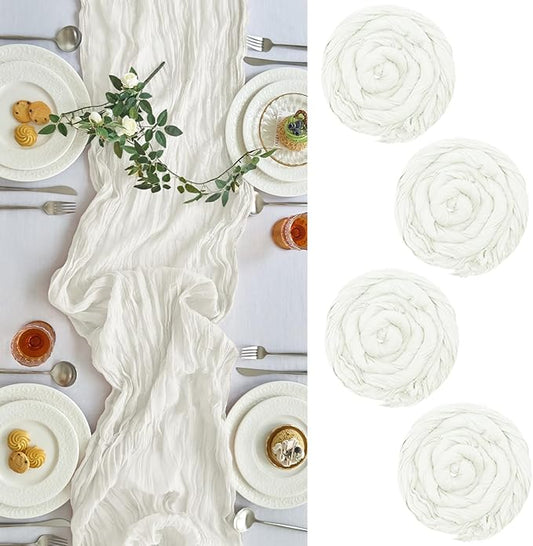 IVAPUPU 4 Pcs Cheesecloth Table Runner - 10ft Ivory White Spring Boho Gauze Cheese Cloth Table Runners for Baby Shower Decoration Wedding Party Garden Farmhouse