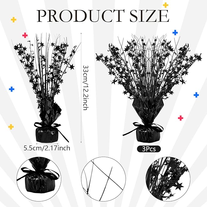 Crowye 6 Pcs Metallic Foil Spray Centerpiece Party Star Decoration Table Decor for Birthday Wedding Bachelorette Summer Party Holiday(Black,Small Star)