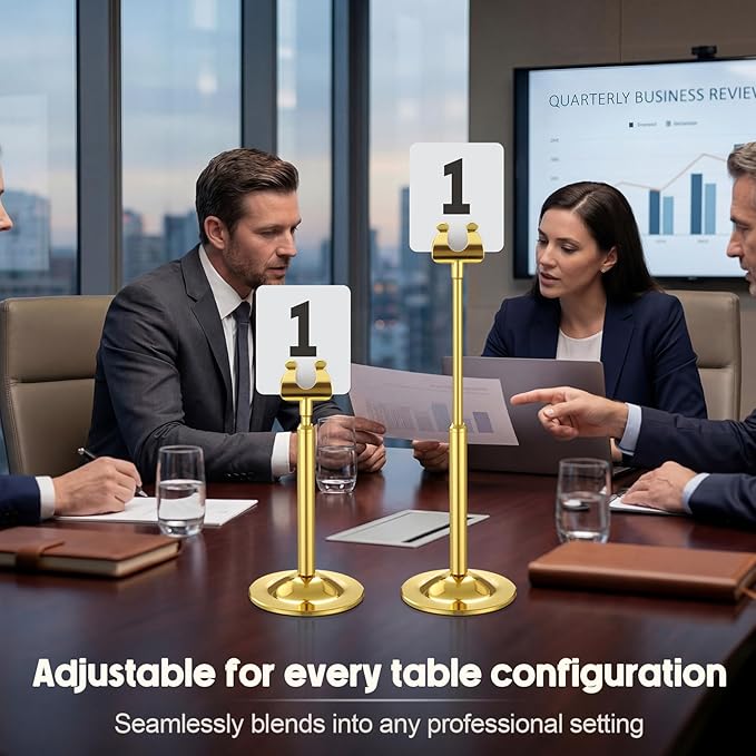 Kathfly Gold 12 Set Table Number Holders Adjustable Metal Place Card Holders Harp-clip Tabletop Sign Stands Detachable Card Holder for Weddings Birthday Restaurants Table Decor (4.9-7.3 Inch)