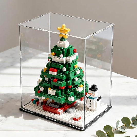 SVENJBB Large Display Case for Dolls, 13x13x16 Inch Acrylic Box for Trophy and Figures, Clear Acrylic Display Cases with Matte Black Base for Collection Protection and Storage