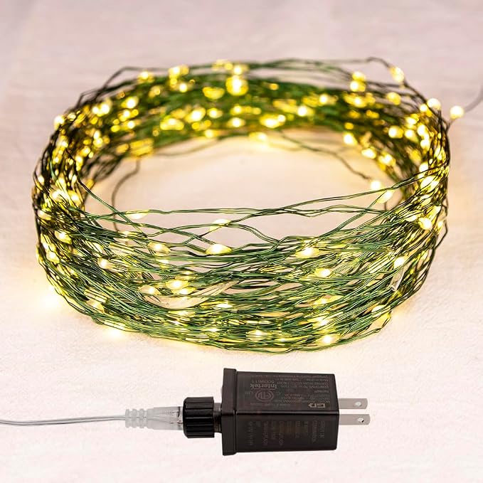 2 Pack Green Wire Fairy Lights Plug in 66Ft 200 LED Warm White Twinkle Lights LED String Lights with Remote for Christmas Tree Bedroom Living Room Wall Patio Party Decoration