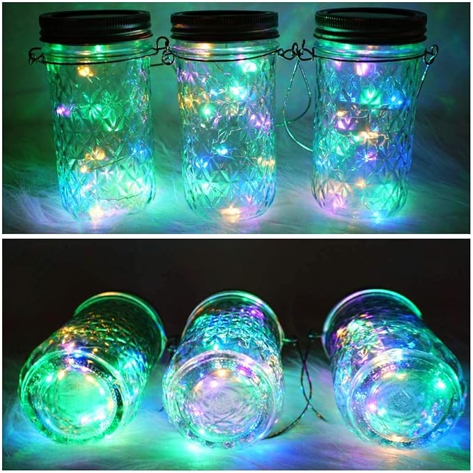 SmilingTown Solar Light for Mason Jars 20 LED Outdoor Fairy String Light Lids with Hangers for Jar Lantern Waterproof Rust Resist for Patio Lawn Garden Decor No Jars 10 Pack (Multicolored)