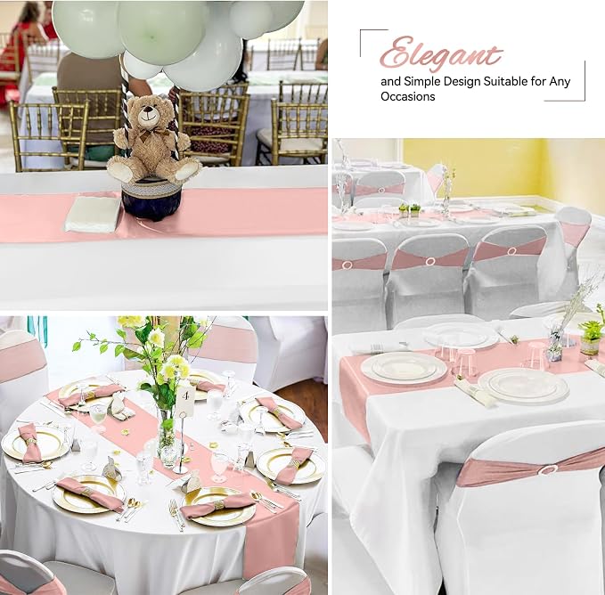 Pesonlook 24 Pack Rose Gold Satin Table Runners for Wedding 12 x 108 Inch Long Table Runners for Rectangle Round Tables, Smooth Table Runner Birthday Party Banquets Decoration