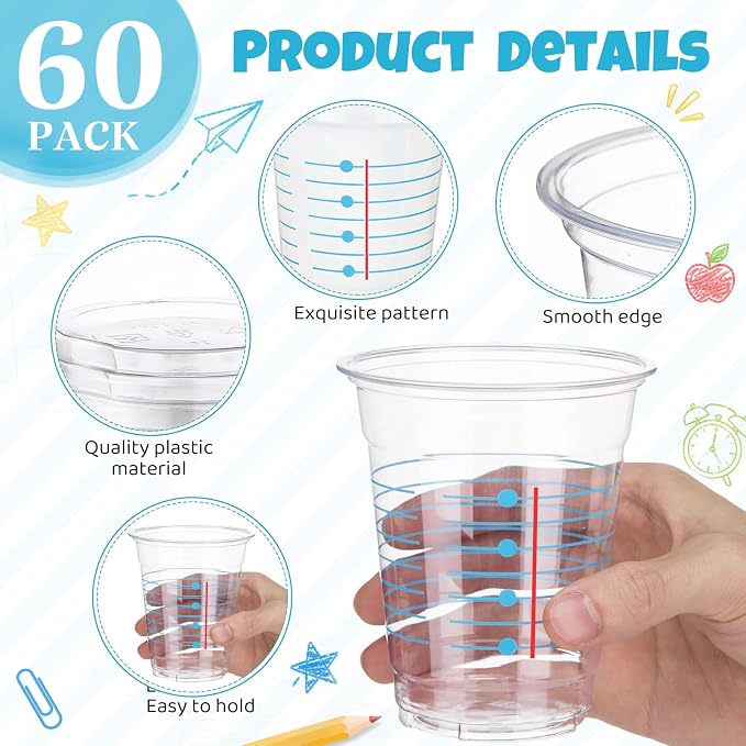 Funnymoom 60 Pack Composition Notebook Decoration Cups 12 oz Back to School Disposable Clear Plastic Drinking Cups for First Day of School Graduation End of Year Party Decorations Supplies
