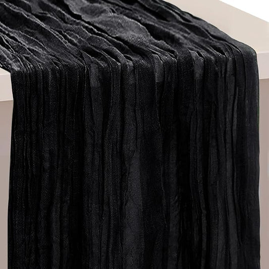1 Pack Black Cheesecloth Table Runner 35x120 Inch 10Ft Rustic Gauze Cheese Cloth Halloween Table Runner Sheer Cheesecloth Table Runners for Wedding Party Bridal Shower Decoration
