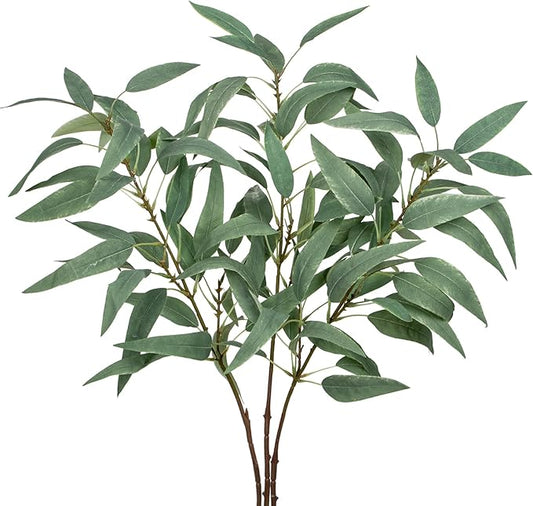 Faux Eucalyptus Stems Willow Eucalyptus Leaves 34” Long Fake Salix Leaves 3 Pcs Artificial Greenery Stems for DIY Bouquet Arrangements Centerpieces Shower Decorations-Artificial Eucalyptus Stems