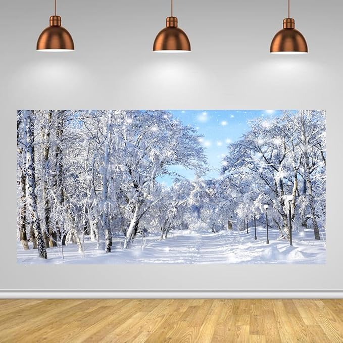 Winter Forest Backdrop 20x10ft Winter Wonderland Scene | Photography Background White Snow Snowflake Christmas Party Holiday Photo Merry Xmas Happy Party Banner Decor Supplies