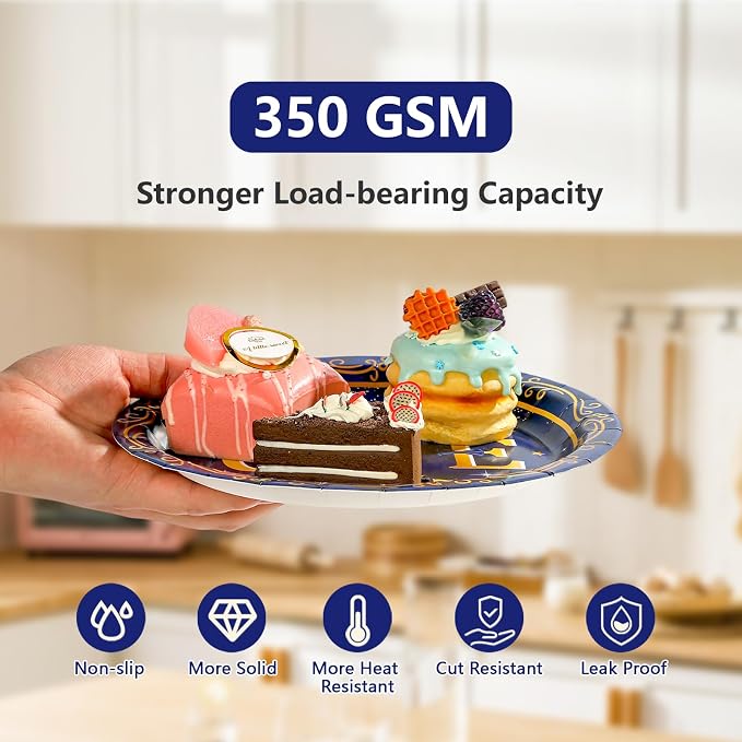 96Pcs Royal Prince 1st Birthday Party Decorations Blue Gold Baby Boy Plates and Napkins Blue Gold Little Prince Tableware Set for Boys 1st Birthday Baby Shower Party Supplies Serves 24