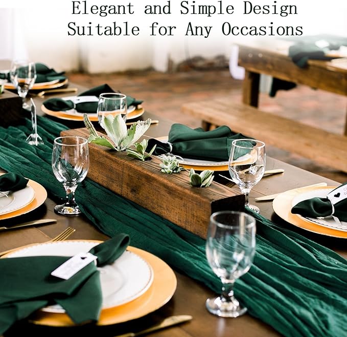 6 Pack Emerald Green Cheesecloth Table Runner 20 x 120 inch Gauze Table Runners 10 FT Long,Semi Sheer Boho Cheese Cloth Fabric Table Runner Bulk for Wedding,Party,Baby Shower,Bridal Shower Decoration