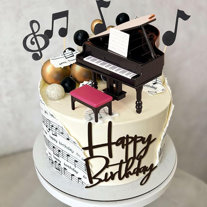 Music Cake Topper Piano Cake Toppers Music Notes Balls Cake Decorations for Musician Birthday Party Rock Theme Party