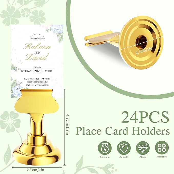 Urban Deco 24 Pieces Table Card Holder Place Card Holders 1.7 inches Gold Steel Card Holders for Photos, Food Signs, Memo Notes, Weddings, Restaurants, Birthday(Gold 24PK)