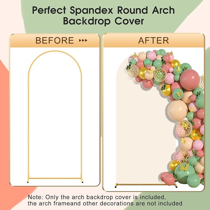 Double Color Arch Backdrop Cover Set of 3 - 6ft/6.6ft/7.2ft Wedding Spandex Fitted Covers for Round Top Arch - Baby Party Birthday Banquet Shower (White+Cream)