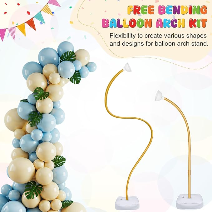 AerWo Lighted Balloon Arch Kit 9.35FT & 6FT, Free Bending Half Balloon Arch Stand with Base, Floor Gold Balloon Arch Frame for Wedding Birthday Party Baby Shower Yard Lawn Home Christmas Decorations