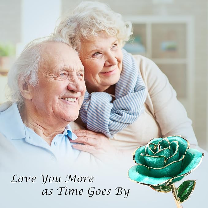 Sinvitron Gold Dipped Rose 24K Real Rose, Long Stem 24k Gold Plated Rose with Stand, Birthday Gift for Women,Gifts for Mom, Dipped Gold Rose for Anniversary, Mothers and Valentines Day (Light Blue)