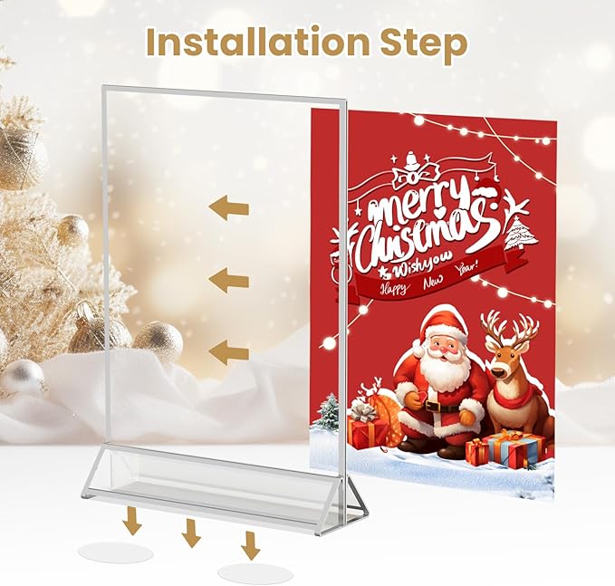 5X7 Sliver Frames Acrylic Sign Holder Double-Sided Silver Picture Frame 5x7 for Menu Holder Wedding Table Number Holder Christmas Photo Frames with Removable Sticky Dots -12 Pack