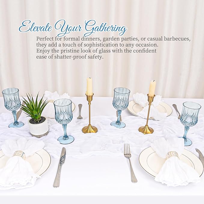 48 Pack Dusty Blue Plastic Wine Glasses, Vintage Plastic Goblets for Parties, Drinking Glasses Unbreakable Glassware Crystal Water Goblets Reusable Drinkware for Wedding Reception Grand Event Party