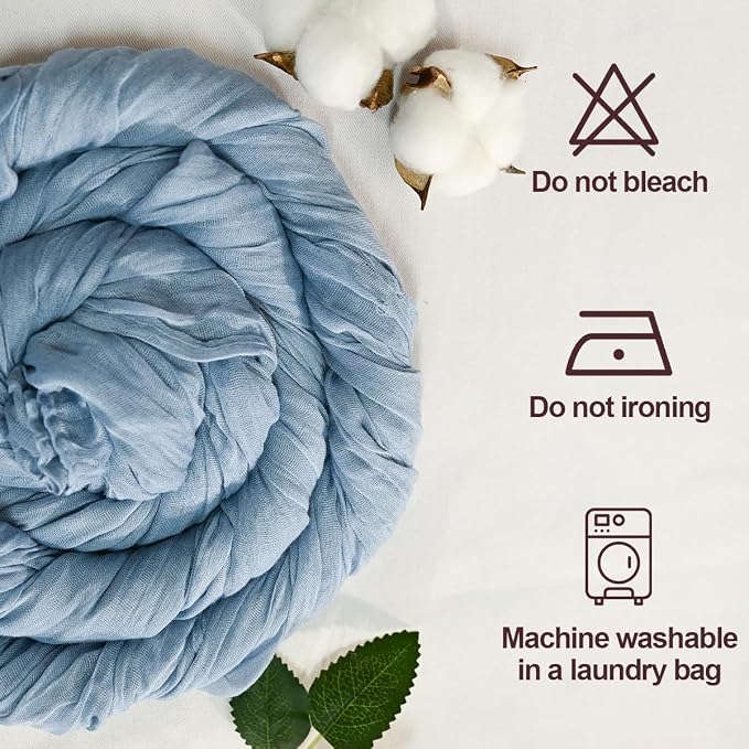 6 Pack Dusty Blue Cheesecloth Table Runners 35x120 Inch, Wide Pleated Boho Gauze Runner for Wedding Baby Shower Birthday Party, Semi-Sheer Rustic Table Decor