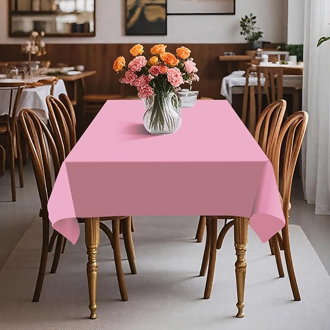 54IN X 320FT Plastic Table Cover Roll with Cutter Box, Cut to Size Plastic Table Cloths for Parties, Birthday, Disposable Tablecloth Roll for All Shape Tables (Pink, 54 Inch X 320 Feet)
