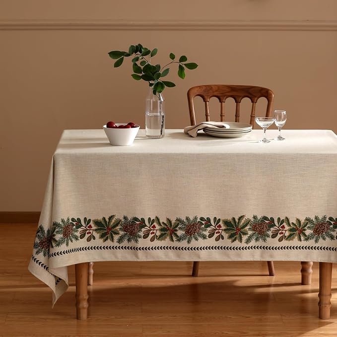 ISAENNE Designer Vintage Linen Square Tablecloth,55"x55"-Carol G | French Elegant Beautiful Table Cloth for Square Table,Light Beige,Decoration,Dining Room,Kitchen,Thanksgiving,Christmas