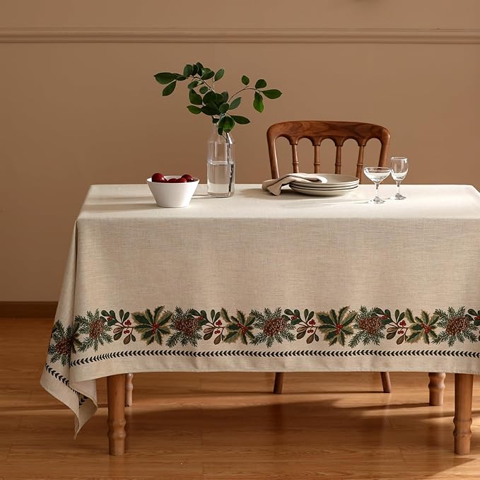 ISAENNE Designer Vintage Linen Rectangular Tablecloth,118"x67"-Carol G | French Elegant Beautiful Long Table Cloth for Rectangle Table,Light Beige,Decoration,Dining,Kitchen,Thanksgiving,Christmas