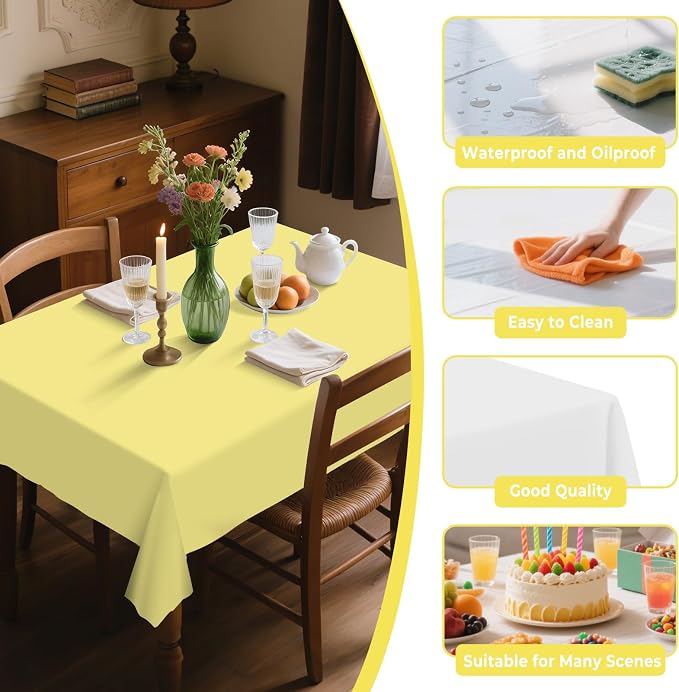 54IN X 160FT Plastic Table Cover Roll with Cutter Box, Cut to Size Plastic Table Cloths for Parties, Birthday, Disposable Tablecloth Roll for All Shape Tables (Light Yellow, 54 Inch X 160 Feet)